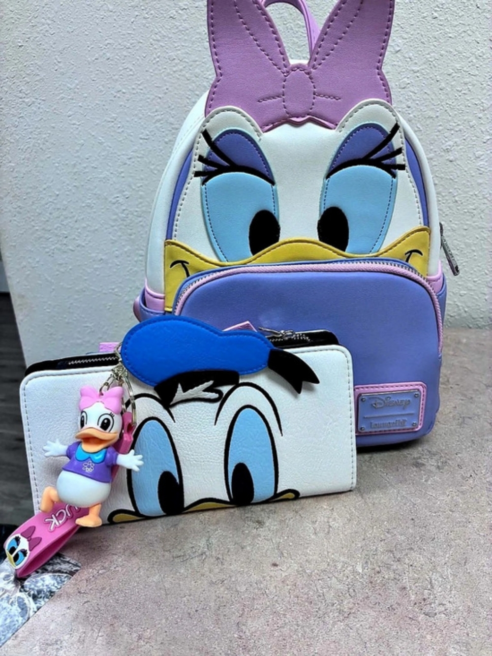 Loungefly Disney Daisy Duck Cosplay Mini Backpack and Donald Duck Cosplay Wallet